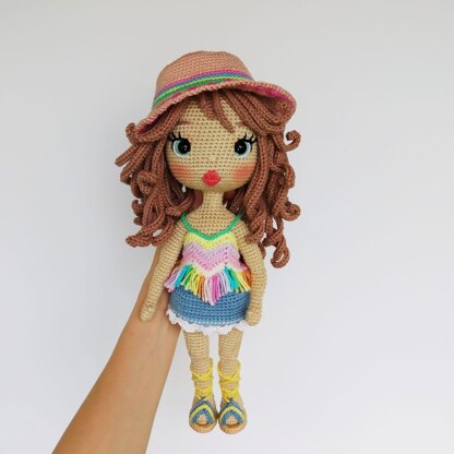 Doll clothes crochet pattern, summer outfit for Astrid, Amigurumi doll outfits in English, Deutsch, Français, Spanish /Español
