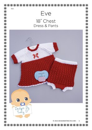 Eve Baby Dress & Pants knitting pattern 18 inch chest size.