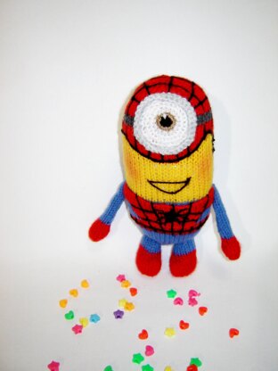 Toy Knitting Patterns -Knitted Spider Minion small soft toys for boys