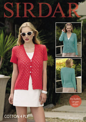 Short and Long Sleeved Cardigans in Sirdar Cotton 4 Ply - 7911 - Downloadable PDF