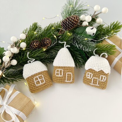 Christmas ornament gingerbread houses crochet pattern Christmas tree decor