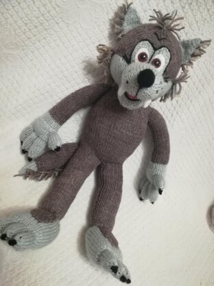 Big Wolf Toy Knitting pattern, knit DIY plush wolf for the tale of the 3 pigs