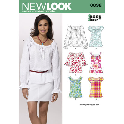 New Look Misses' Tops 6892 - Paper Pattern, Size A 6 8 10 12 14 16