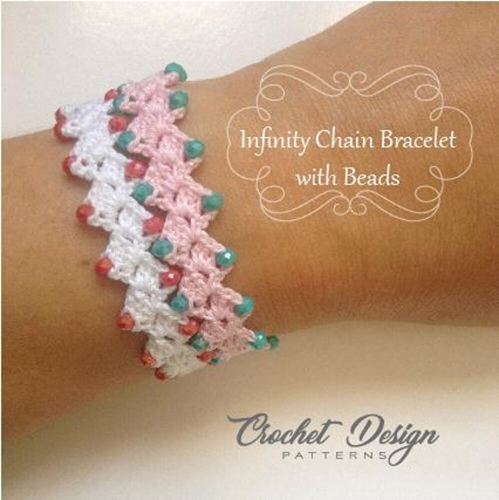 Infinity chain bracelet with beads -Crochet pattern Crochet
