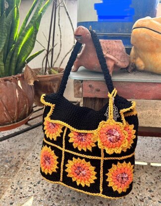 Sunflower field bag granny square crochet pattern