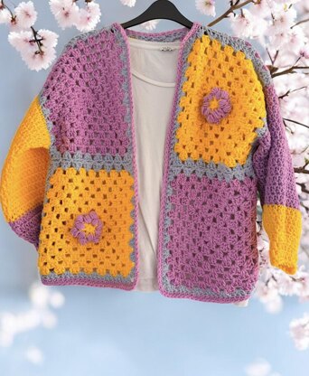 Puff Flower Crochet Cardi