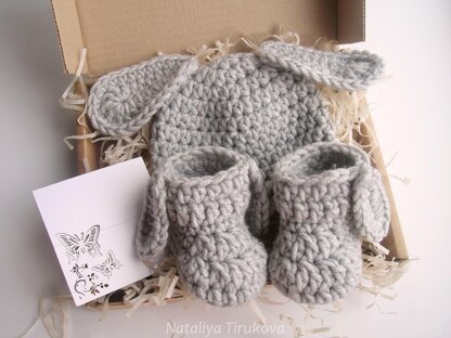 Bunny Baby Hat and Booties Set