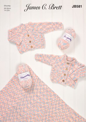 Cardigans & Blanket in James C. Brett Flutterby Chunky - JB581 - Leaflet