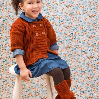 Cabled Knit Sweater & Leg Warmers in Red Heart Super Tweed - LW3597