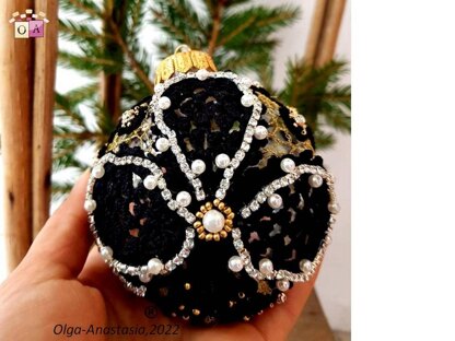 Black Lace Christmas Ball 2 - Irish Crochet Lace