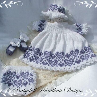 Hearts fairisle Dress Set 16-22” doll/newborn/0-3m baby - knitting pattern