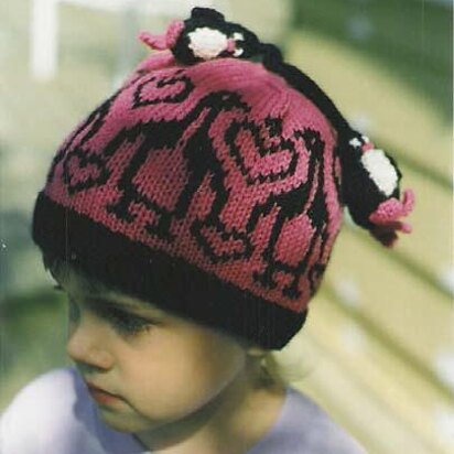 Heart & Penguin Hat with Penguin Tassels - knitting pattern