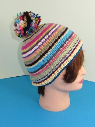 Random Stripe Bobble Beanie Hat