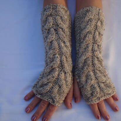 Fingerless Gloves.Mitts.Wool Cable Wristers.