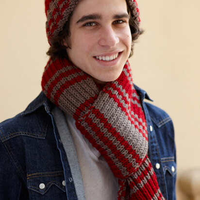 Varsity Stripe Hat And Scarf in Lion Brand Vanna's Choice - L10479