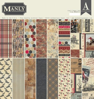 Authentique Paper Authentique Double-Sided Cardstock Pad 12"X12" 18/Pkg - Manly