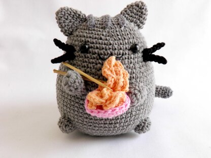 Pusheen Cat eating Ramen Amigurumi crochet doll pattern