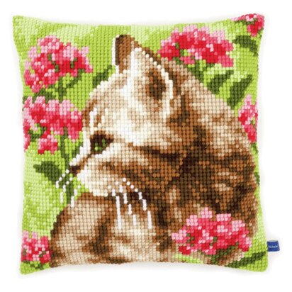 Vervaco Cross Stitch Kit: Cushion: Cat in Field of Flowers - 40 x 40cm