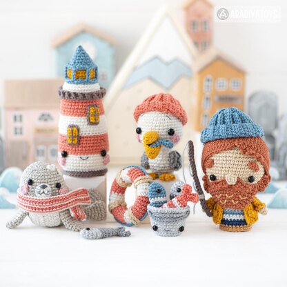 Lighthouse Island from “Mini Kingdom” collection, crochet patterns (Amigurumi tutorial PDF file) lighthouse crochet pattern seal pelican fish lighthouse keeper by AradiyaToys (Olka Novytska)