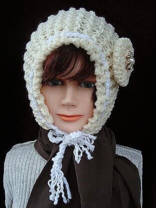 594 KNITTING pattern, hood, bonnet, and flower