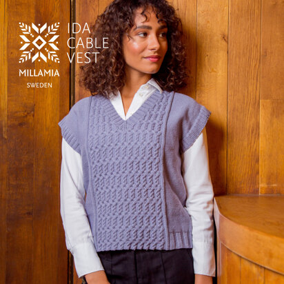 Ida Cable Vest - Sweater Vest Knitting Pattern For Women in MillaMia Naturally Soft Merino by MillaMia