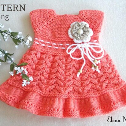 Knitting PATTERN Christening Baby Dress Knitted Flower