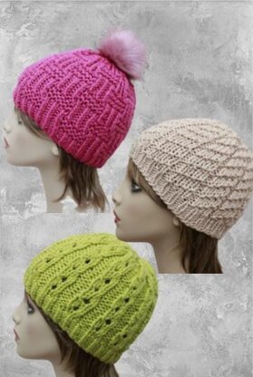 Knitting Pattern for 3 Ladies Chunky Knitted Hats, Chunky Hat Knitting Pattern, Ladies Hat Knitting Pattern, Circular Knitted Chunky Hat Pattern, KP566