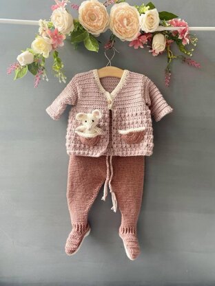 Crochet Pramsuit and Mouse