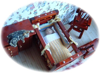 1:24th scale Baby bonnet and cot set