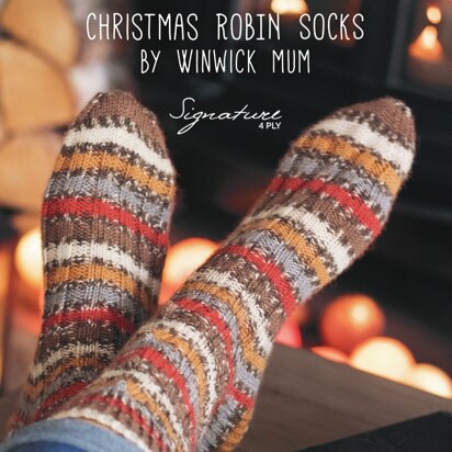Christmas Robin Socks in West Yorkshire Spinners Signature 4 Ply - FP0003 - Downloadable PDF