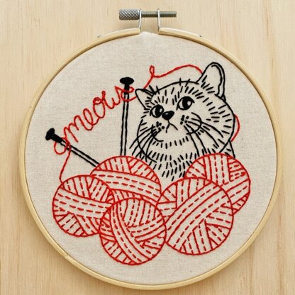 Hook Line & Tinker Knittin' Kitten Embroidery Kit - 6in