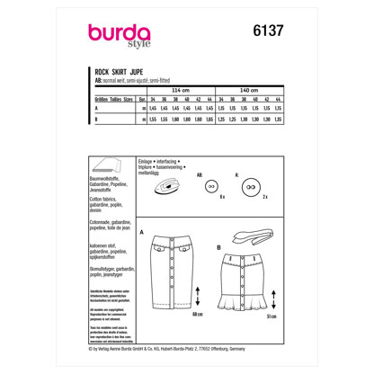 Burda Style Misses' Skirt B6137 - Paper Pattern, Size 8-18