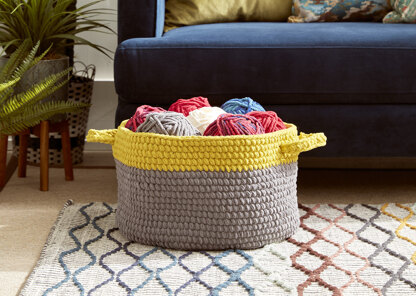Dip Edge Grey Crochet Basket in Bernat - Downloadable PDF