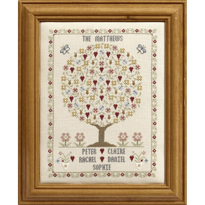 Historical Sampler Company Butterfly & Bee Family Tree Cross Stitch Kit - 22cm x 30cm