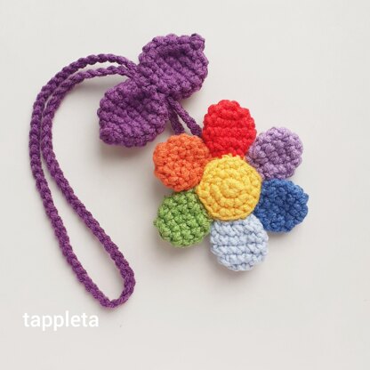 Rainbow Daisy charm crochet pattern, Crochet rear view mirror car hanger, Pride month daisy