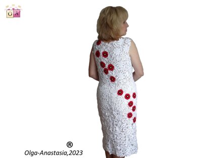 Sleeveless crochet dress with poppies