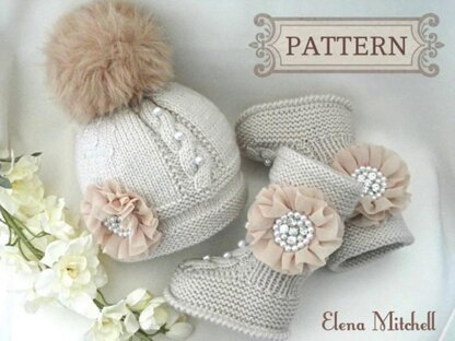 Knitting PATTERN Lovely Baby Set Baby Girl Booties and Cap