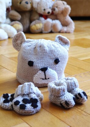 Easy baby bear hat, booties & mittens