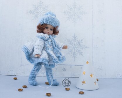 Knitting flat Winter outfit for 8-9 inch dolls