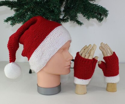 Childrens Santa Hat and Fingerless Gloves