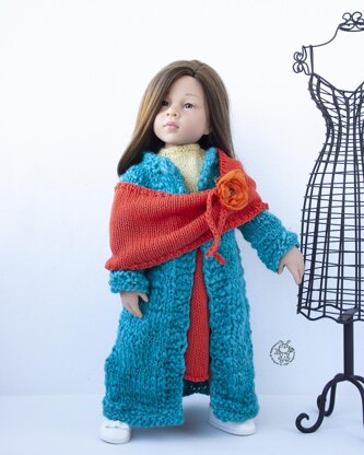 Outfit Orange and Turquoise for 18in doll  knitting flat