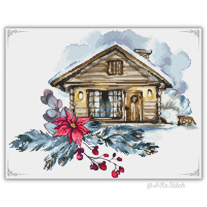 Winter Cabin Cross Stitch PDF Pattern