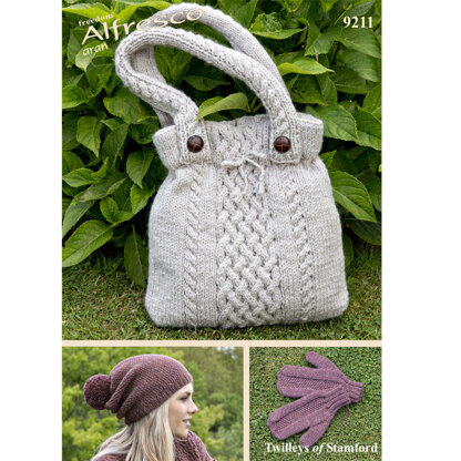 Knitted Handbag, Hat & Mitts in Twilleys Freedom Alfresco Aran - 9211