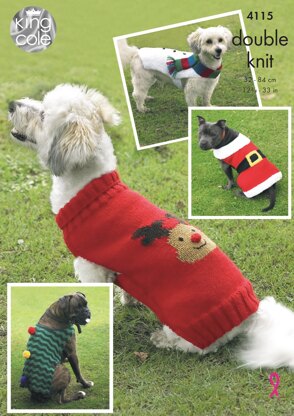 Christmas Dog Coats in King Cole DK - 4115 - Downloadable PDF