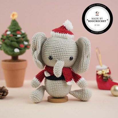 Grey Elephant Wearing Noel Hat Plush Toy Crochet Pattern