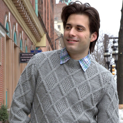 Plymouth Yarn 2900 Men's Moss Diamonds Pullover PDF