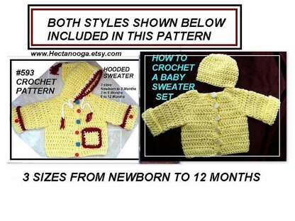 593, BABY HOODED CARDIGAN, newborn to 1 yr.