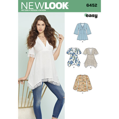 New Look Misses' Tops with Bodice and Hemline Variations 6452 - Paper Pattern, Size A (8-10-12-14-16-18-20)