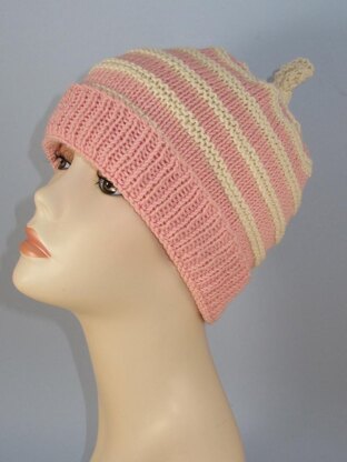 Stripe Topknot Beanie Hat