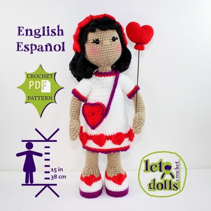 Crochet Doll Pattern, Amigurumi doll pattern, Small doll, 15"/38cm, Valentina